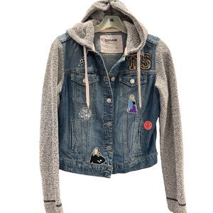 Garage Jean Jacket Hooded Upcycled Swiftie Patches Fancore Soft Cotton Denim M